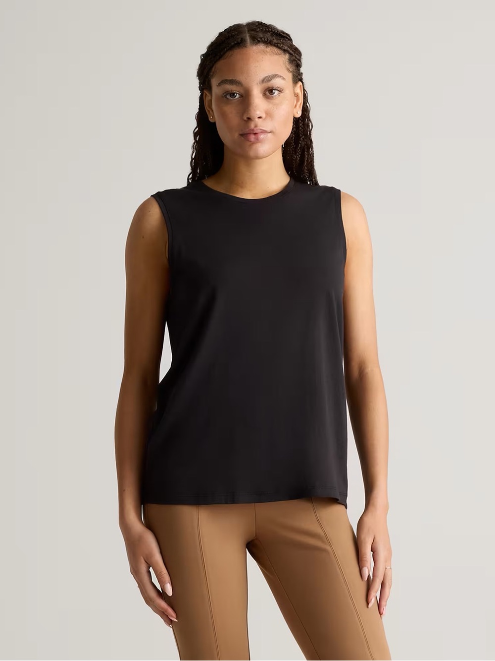 Quince Black Sleeveless Crewneck Tank Top